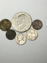 Nice Collectors Lot Buffalo Eisenhower Wheats And More 6 Coins