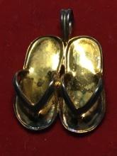 Sterling Silver 24 Kt Gold Plated Sandals Pendant 2.5+ Grams