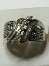 14kt Gold And Sterling Silver 925 Ring With  .50+ Cts White Natural Diamonds