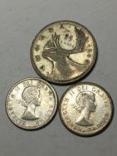 Canada Silver Quarter And 2 Dimes Lot 1940 1962 And 1963