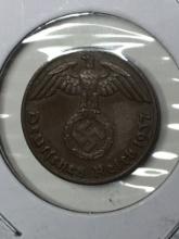 Nazi Coin 1937 1 Pfennig Germany High Grade Rare This Nice