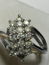18 Kt H G E White Gold Ring With Natural Diamonds Vintage