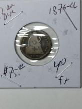 Seated Liberty Dime 1876 C C Rare Date Nice Original Coin