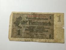 German 1 Rentenmark 1923 Antique Bank Note