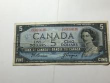 Canada 5 Dollar Bill Antique 1954 Ottawa Crisp Better Grade