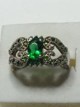 Sterling Silver Antique Yellow Sapphire And Green Emerald Ring Natural Gems 2 Cts 5.5+ Grams