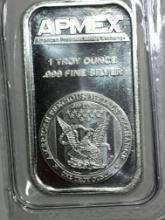 Silver 1 Troy Oz Apmex Bar .999 Fine Silver Sealed In Plastic Mint