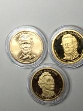 Proof And Mint Lot Gem Gold Dollars 3 Coins In Capsules Lincoln Monroe Fillmore