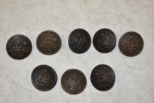 Eight Military Uniform Buttons