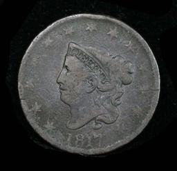 1817 Coronet Head Large Cent 1c rotated die Grades f+ good detail for the grade.