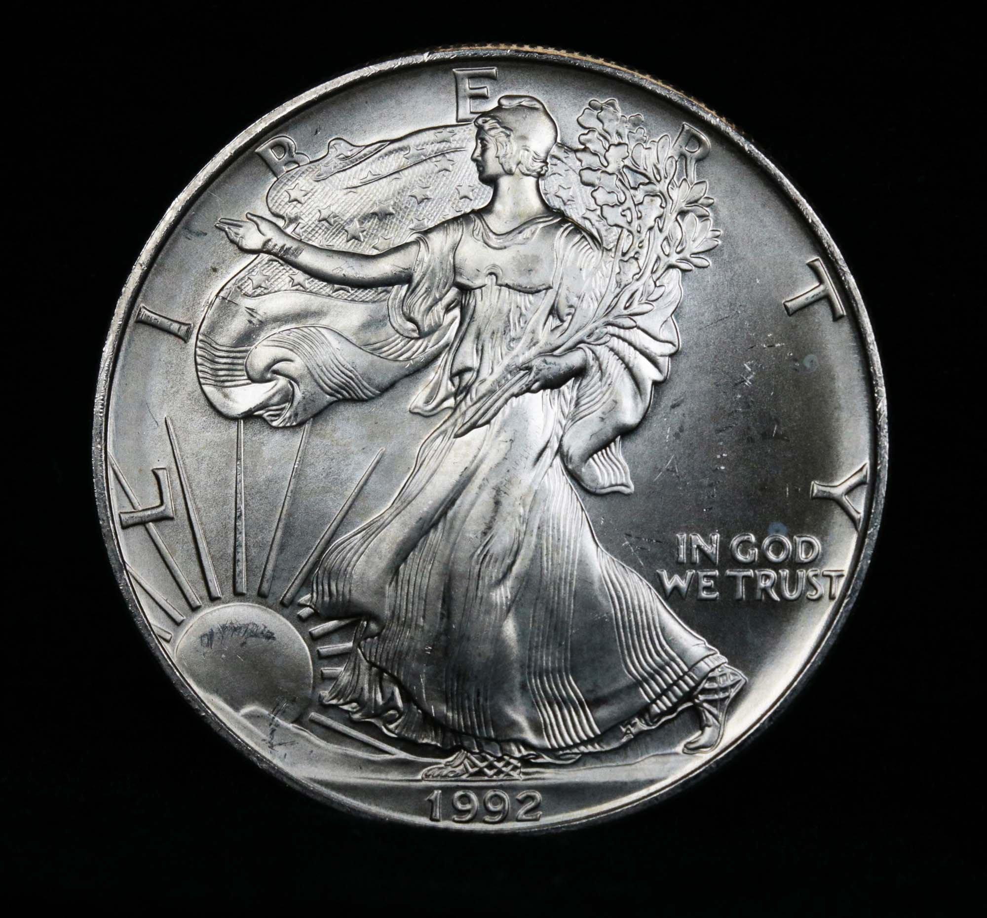 1992 Silver Eagle Dollar $1 Grades GEM+ Unc