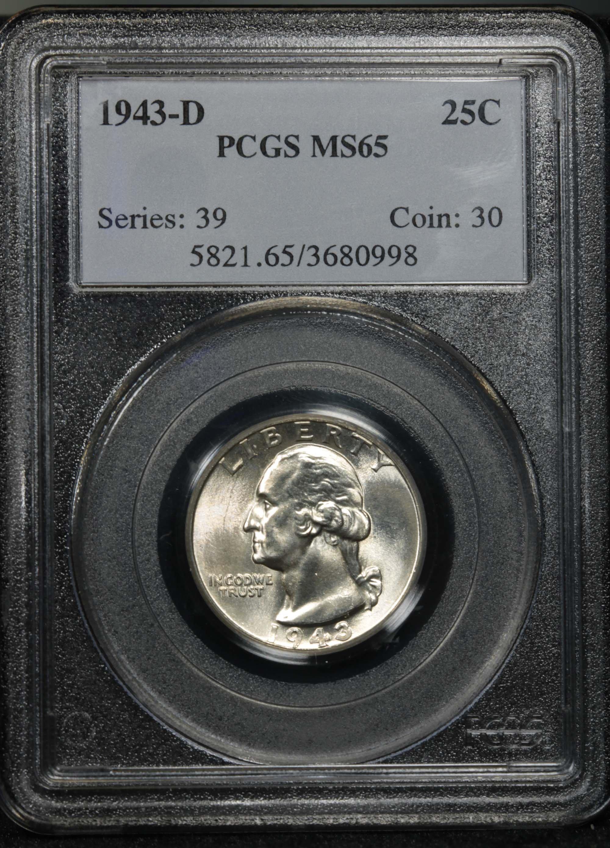 Terrific gem PCGS 1943-d Washington Quarter 25c Graded ms65 by PCGS