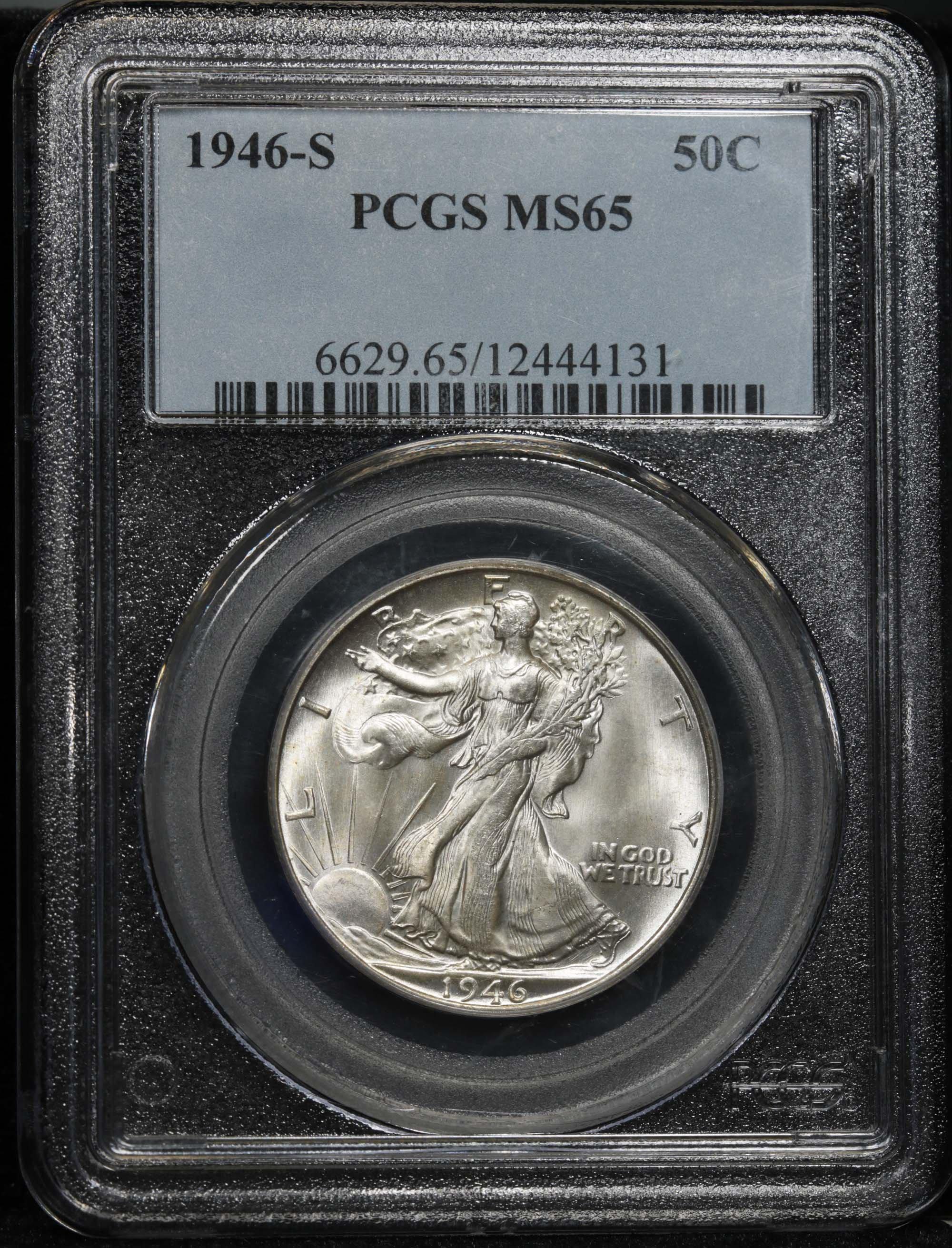 Outstanding PCGS 1946-s Walking Liberty 50c Strong breast feathers Graded ms65 by PCGS PQ for grade