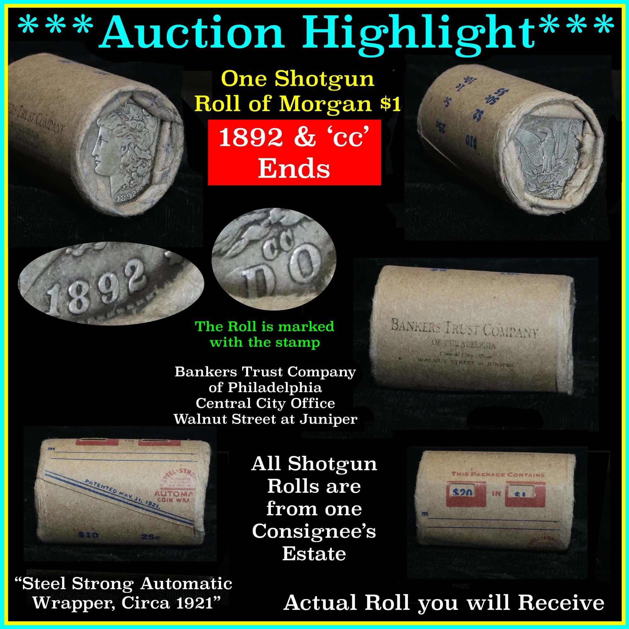 ***Auction Highlight*** Morgan dollar roll ends 1892 & 'cc', better than avg circ Morgan $1 (fc)