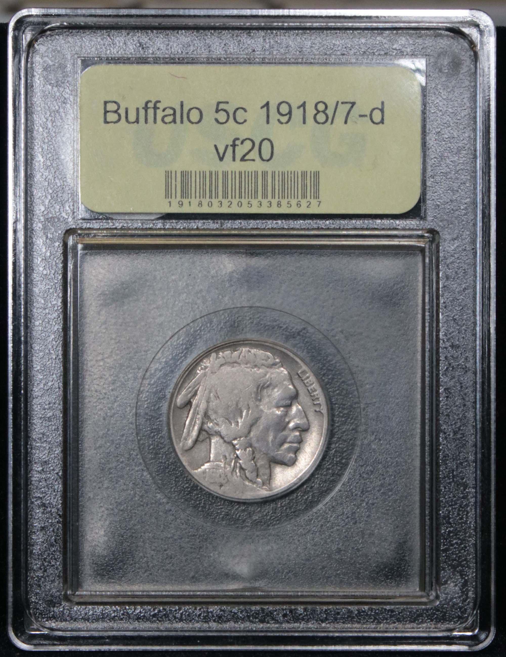 ***Auction Highlight*** Key to series 1918/7-d Buffalo Nickel 5c Graded vf, very fine by USCG (fc)