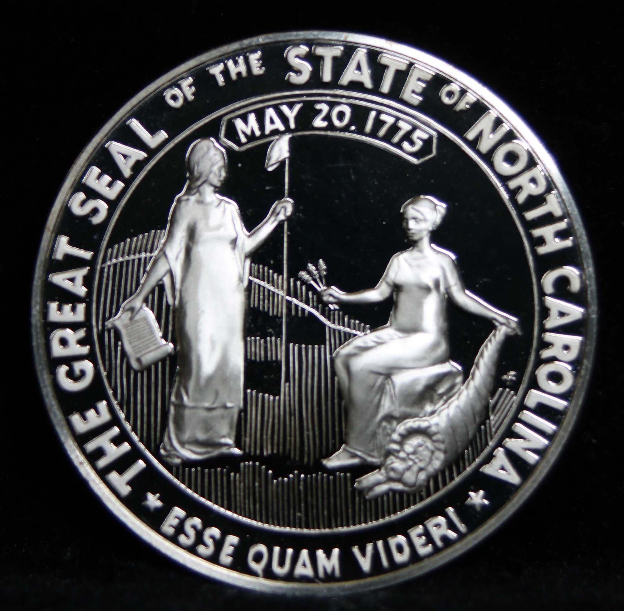1976 Franklin Mint .925 Fine Sterling Silver Proof Round North Carolina