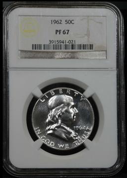 Difficult to find NGC 1962 Franklin Half Dollar 50c Graded pf67 By NGC Cameo reverse