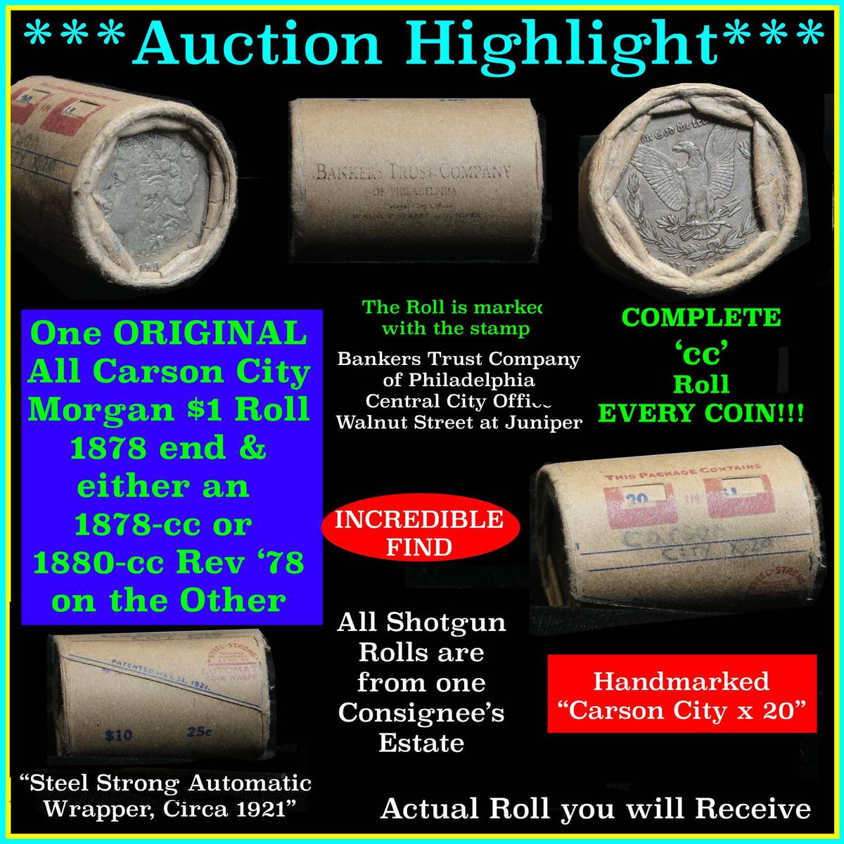 ***Auction Highlight*** Morgan dollar roll ends 1878 & 'cc', better than avg circ Morgan $1 (fc)