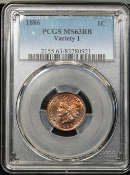 ***Auction Highlight*** Incredibly scarce in ms63 and above 1886 Ty1 Indian 1c ms63 RB PCGS PQ (fc)