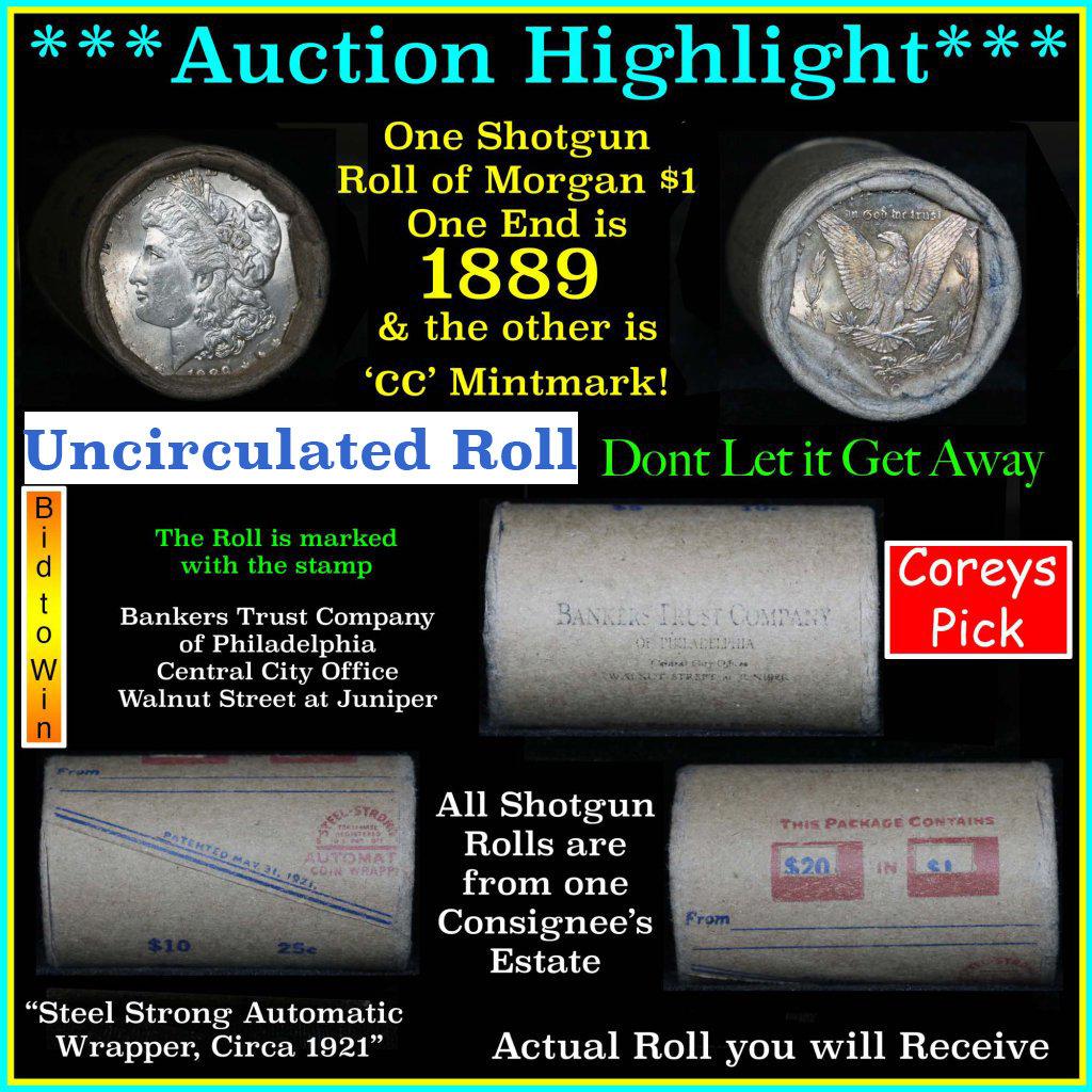 ***Auction Highlight*** Unc Shotgun roll Morgan dollars 1889 & 'cc' mint ends (fc)