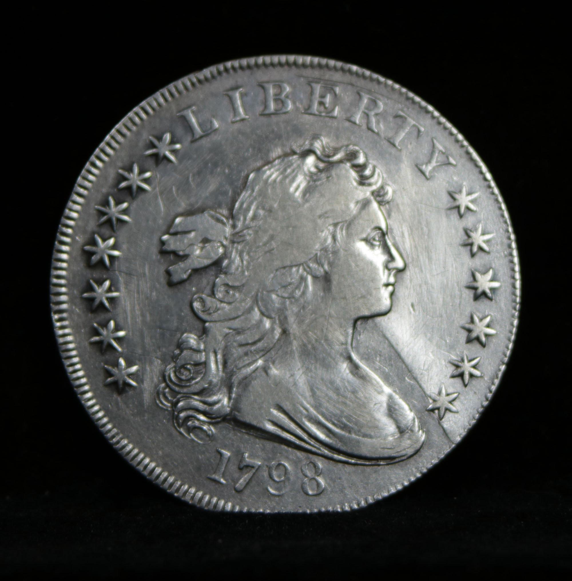 ***Auction Highlight*** 1798 Heraldic Eagle Draped Bust Dollar $1 Graded vf++ by USCG (fc)