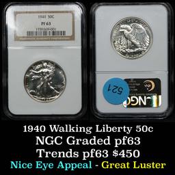 ***Auction Highlight*** NGC 1940 Walking Liberty Half Dollar 50c Graded pr63 By NGC (fc)
