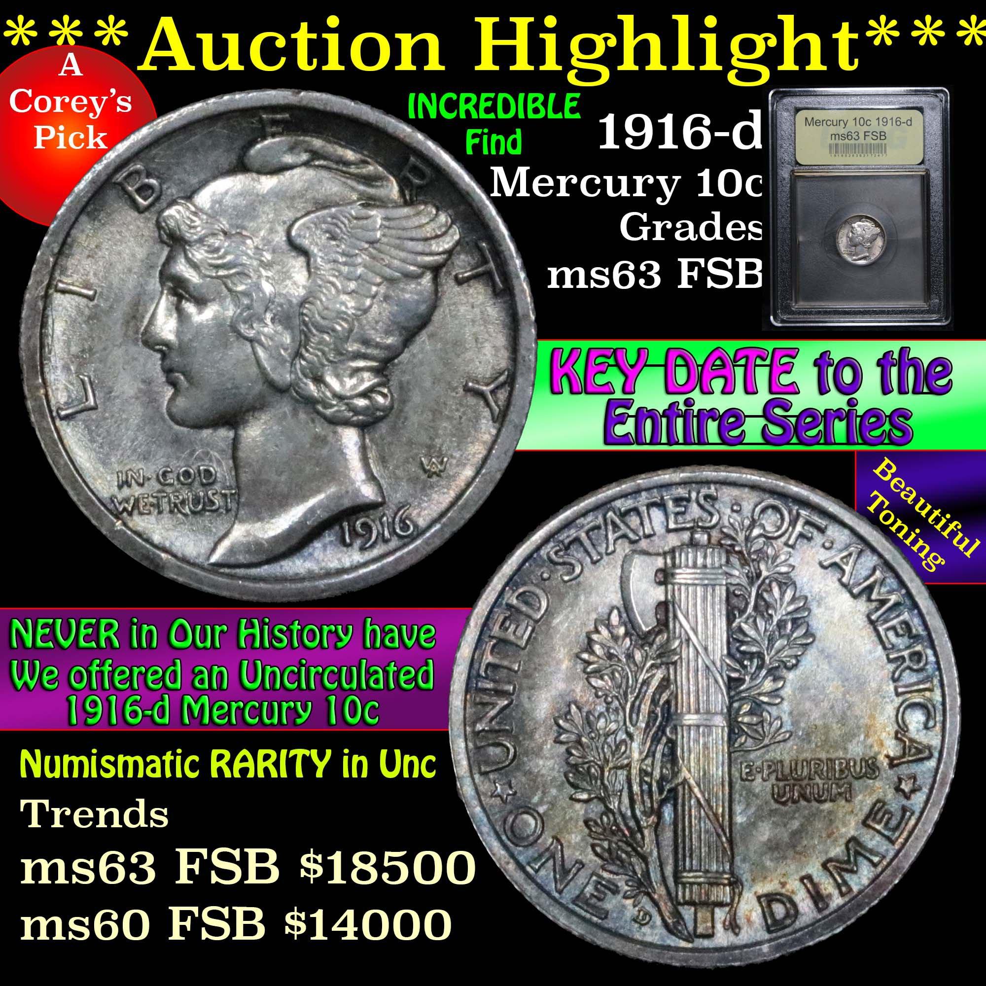 ***Auction Highlight*** 1916-d Mercury Dime 10c Graded Select Unc FSB by USCG (fc)