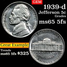 1939-d Rev '40 Jefferson Nickel 5c Grades GEM 5fs