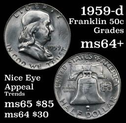1959-d Franklin Half Dollar 50c Grades Choice+ Unc