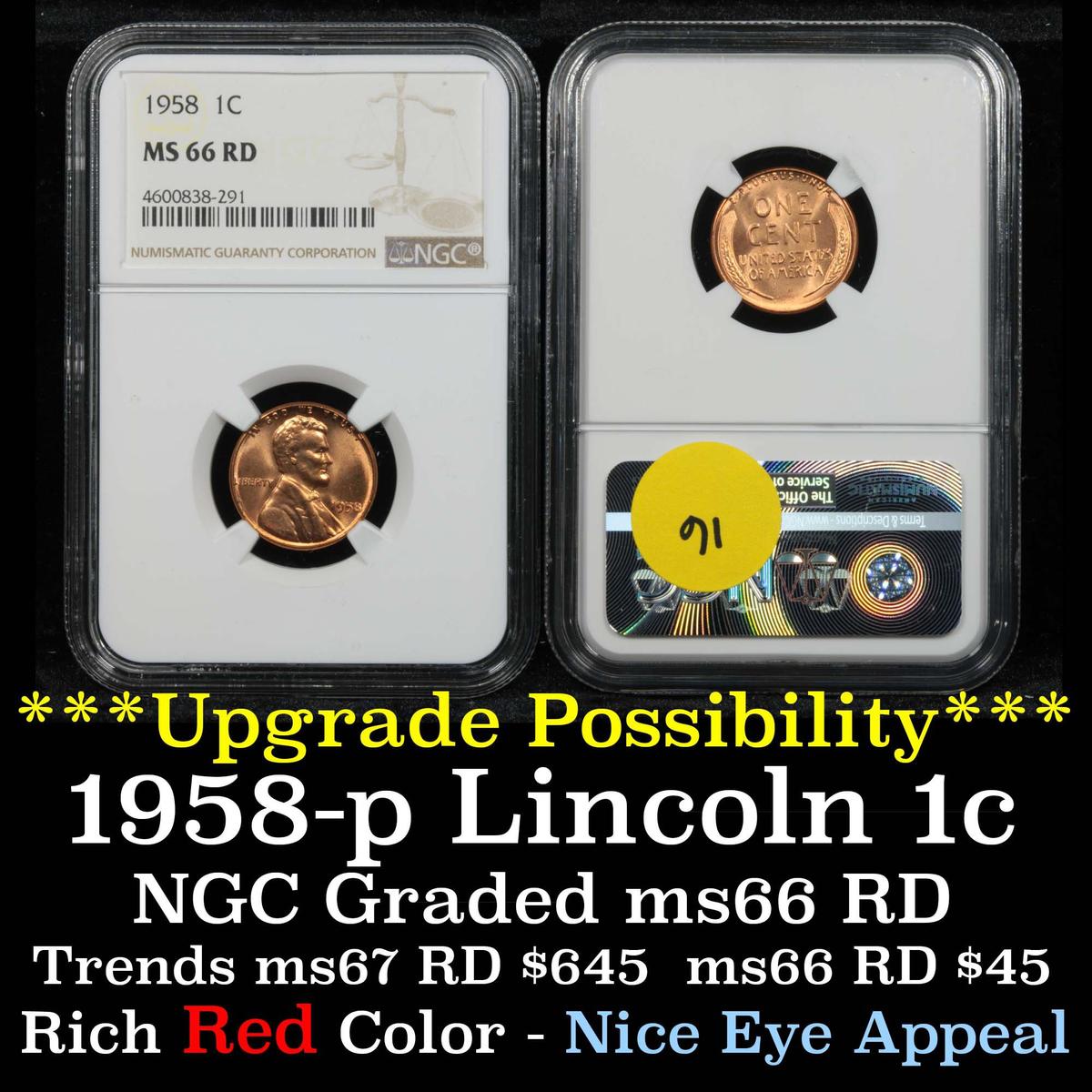 NGC 1958-p Lincoln Cent 1c Graded ms66 RD by NGC