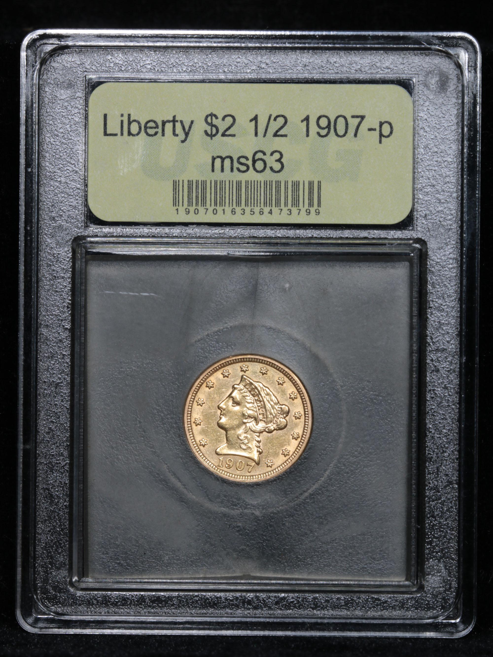 1907-p Gold Liberty Quarter Eagle $2 1/2 Graded Select Unc By USCG