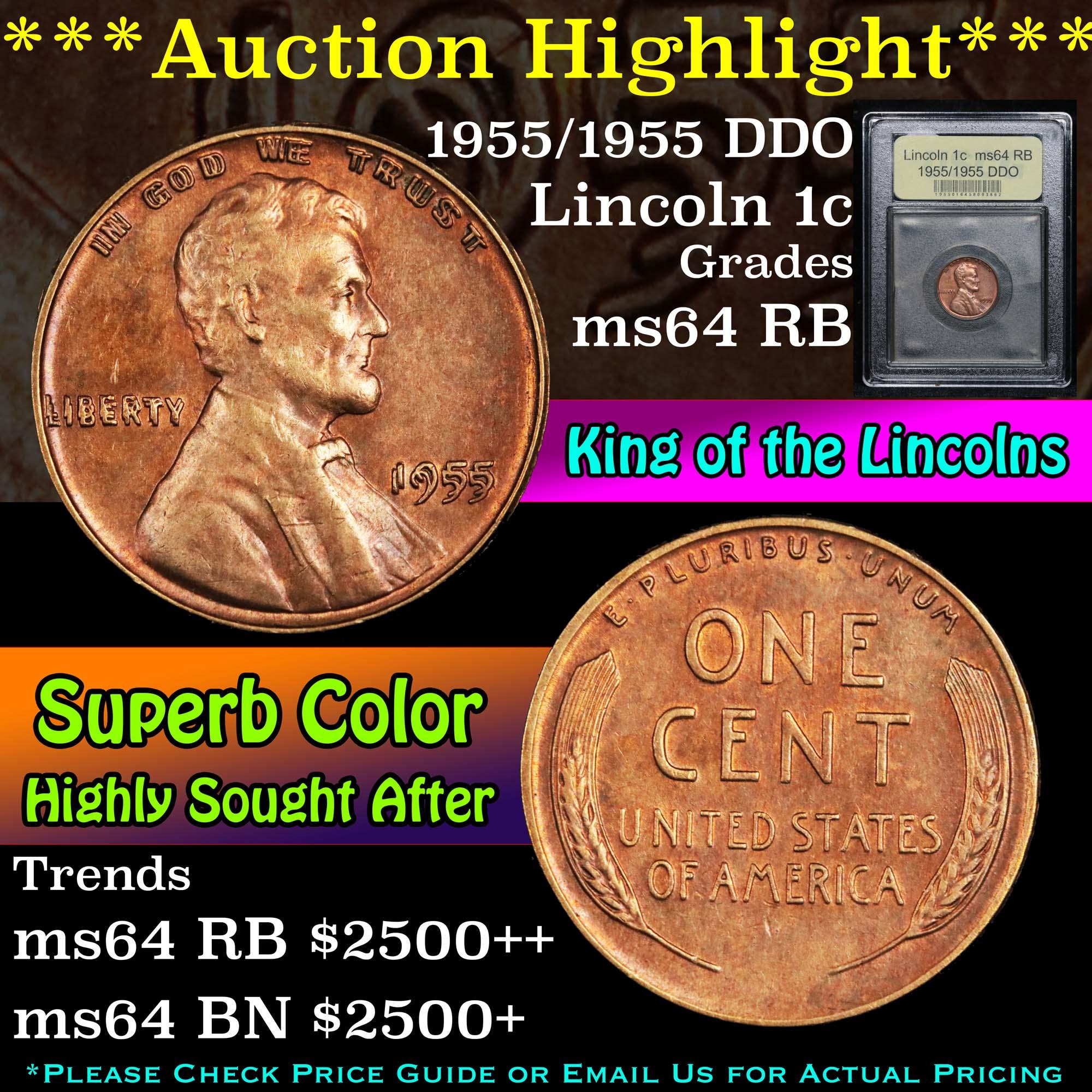 ***Auction Highlight*** 1955/1955 DDO Lincoln Cent 1c Graded Choice Unc RB By USCG (fc)