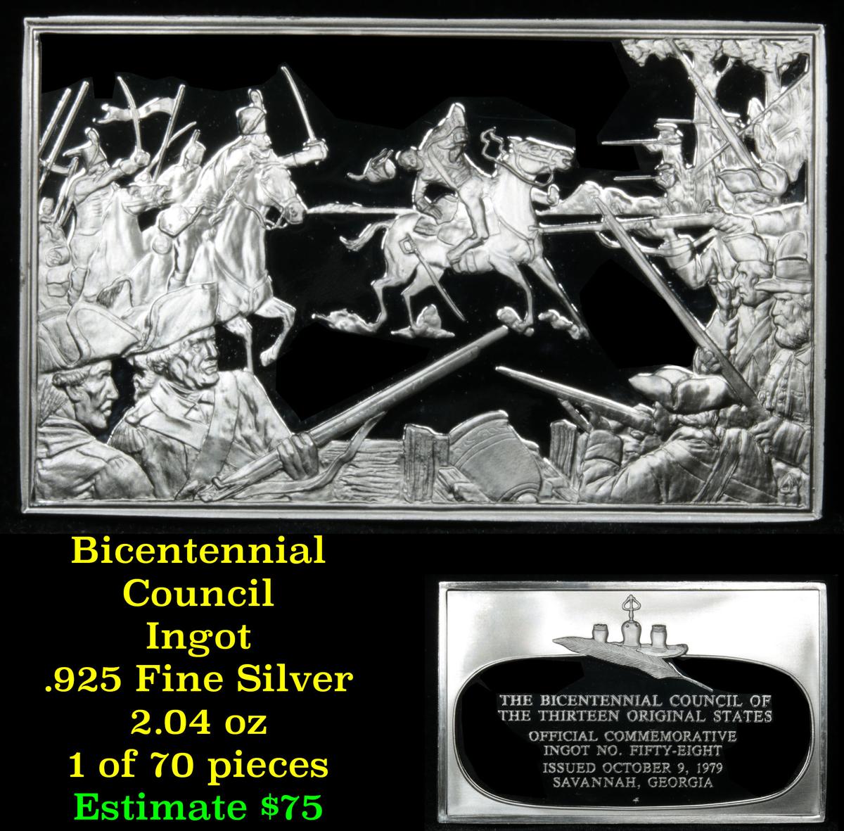 Bicentennial Council 13 orig States #58, Fail To Recapture Savannah - 1.84 oz  silver
