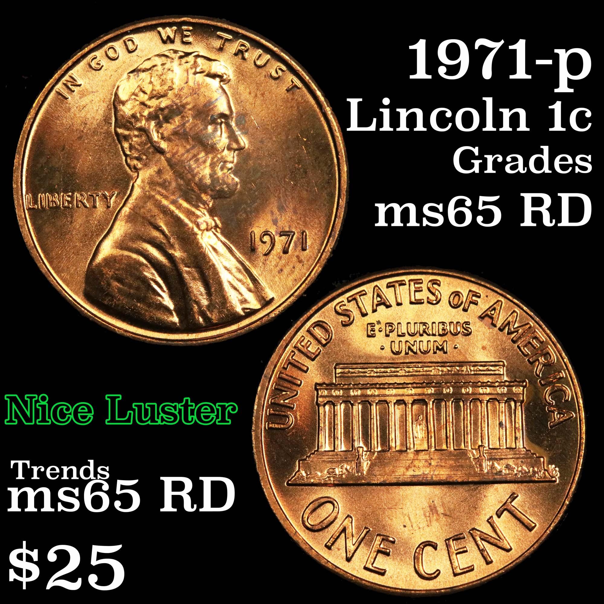 1971-p Lincoln Cent 1c Grades GEM Unc RD
