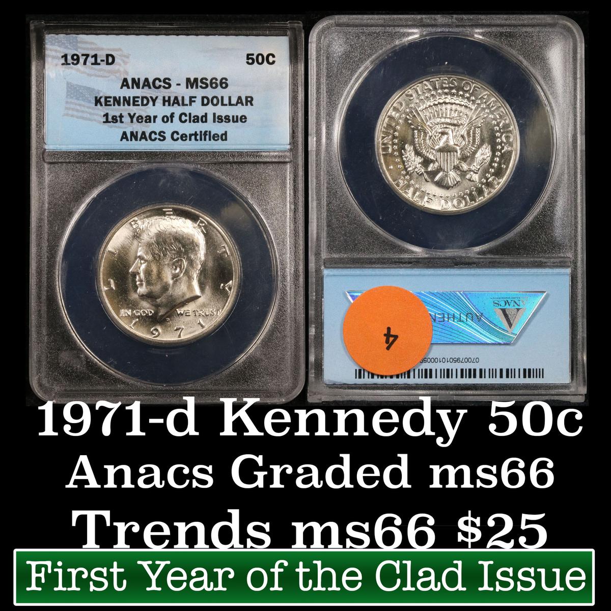 ANACS 1971-d Kennedy Half Dollar 50c Graded Gem+ By ANACS
