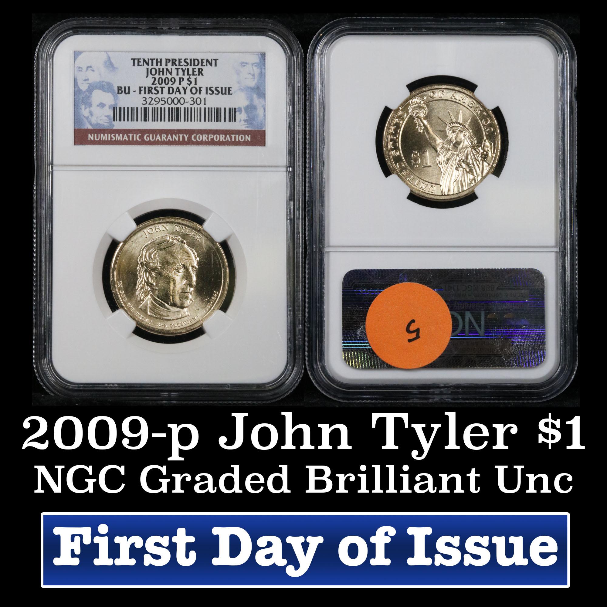 NGC 2009-p John Tyler Presidential Dollar $1 Graded Gem By NGC