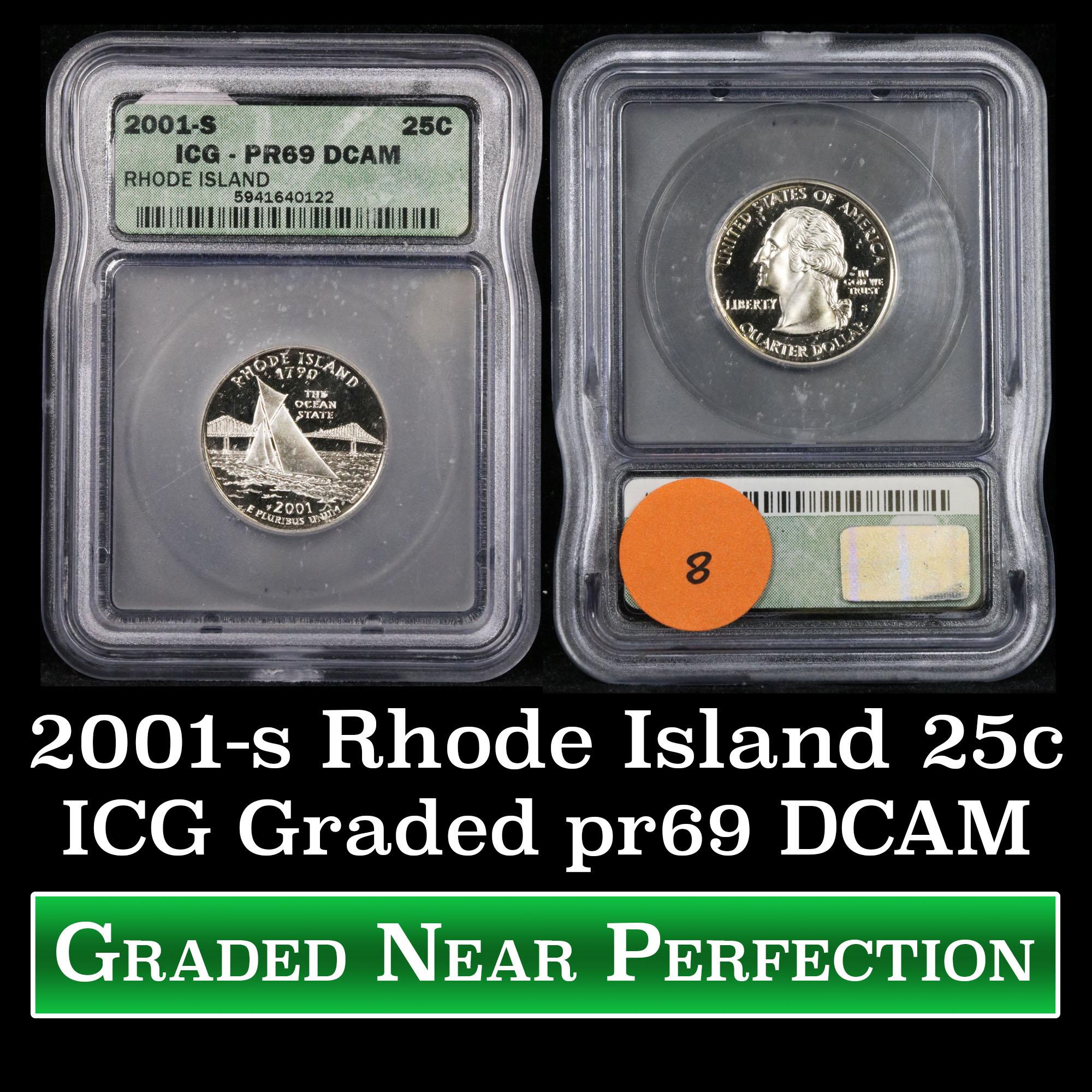 2001-s Rhode Island Washington Quarter 25c Graded Gem++ Proof Deep Cameo By ICG