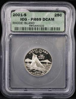 2001-s Rhode Island Washington Quarter 25c Graded Gem++ Proof Deep Cameo By ICG