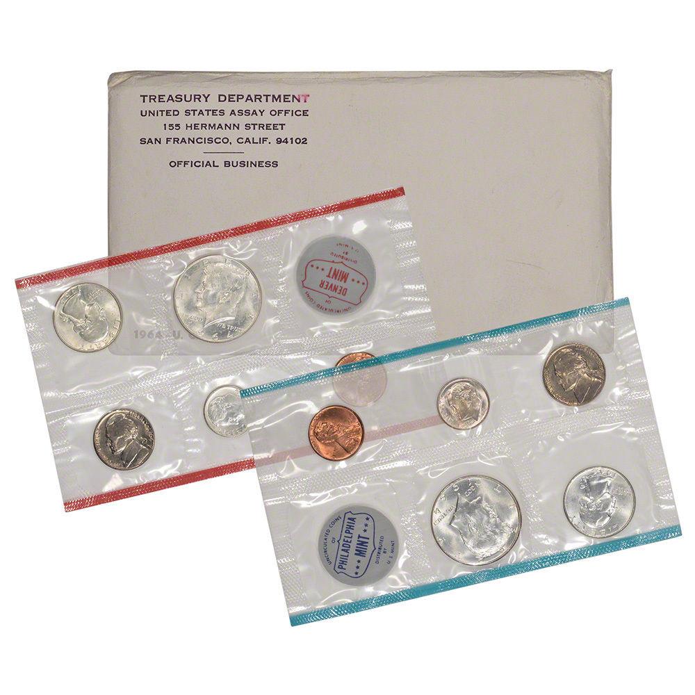 1964 Silver Mint Set and includes 10 coins . .