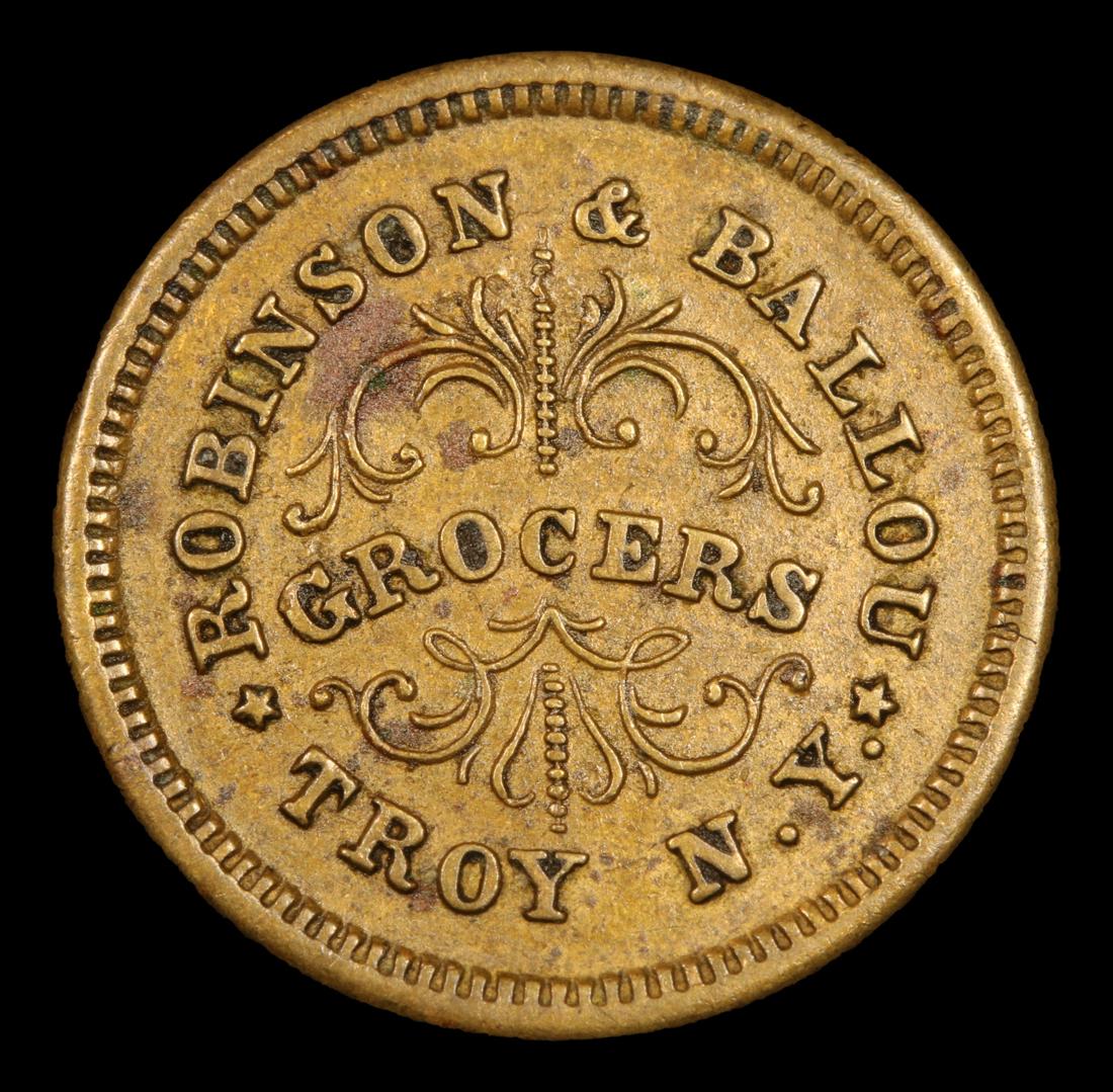 1863 Robinson & Ballou, Brass Civil War Token 1c Grades Choice AU