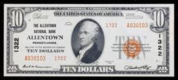 1929 $10 National Currency The Allentown National Bank Allentown PA' Grades Choice CU TY-II