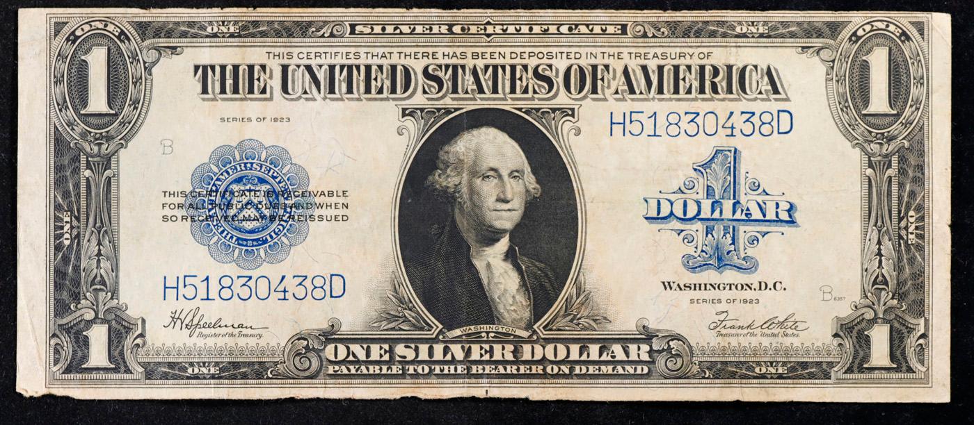 1923 $1 large size Blue Seal Silver Certificate Grades Choice AU/BU Slider Signatures Speelman/White