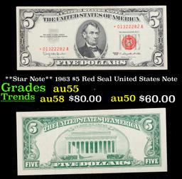 **Star Note** 1963 $5 Red Seal United States Note Grades Choice AU