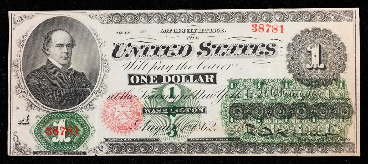 ***Auction Highlight*** 1862 "The Greenback" $1 Large Size Legal Tender Note Grades Choice AU FR-16