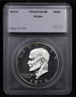 Proof ***Auction Highlight*** 1974-s Clad Eisenhower Dollar 1 Graded pr69+ dcam By SEGS (fc)