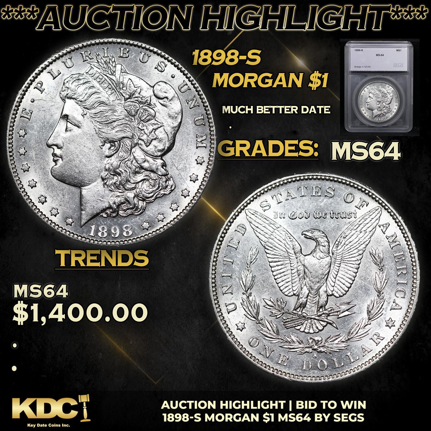 ***Auction Highlight*** 1898-s Morgan Dollar $1 Graded ms64 By SEGS (fc)