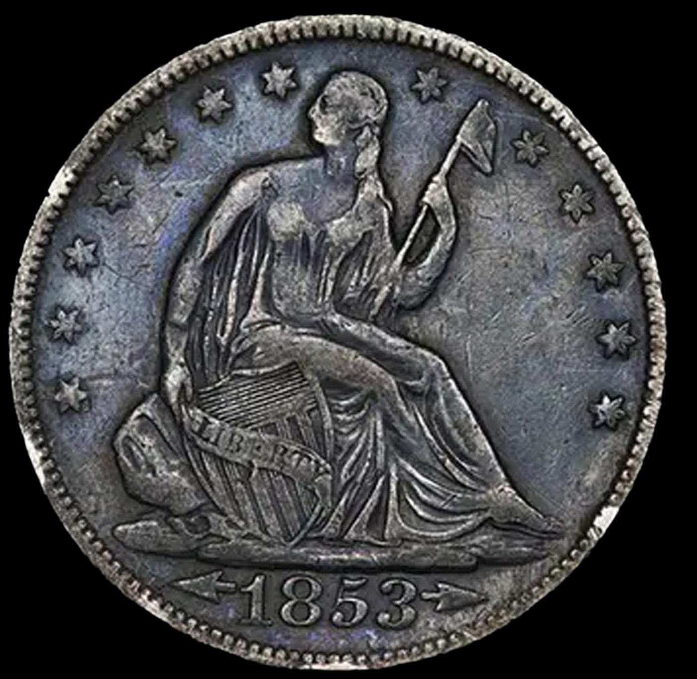1853-p Arrows & Rays Seated Half Dollar 50c Graded xf40 details By SEGS