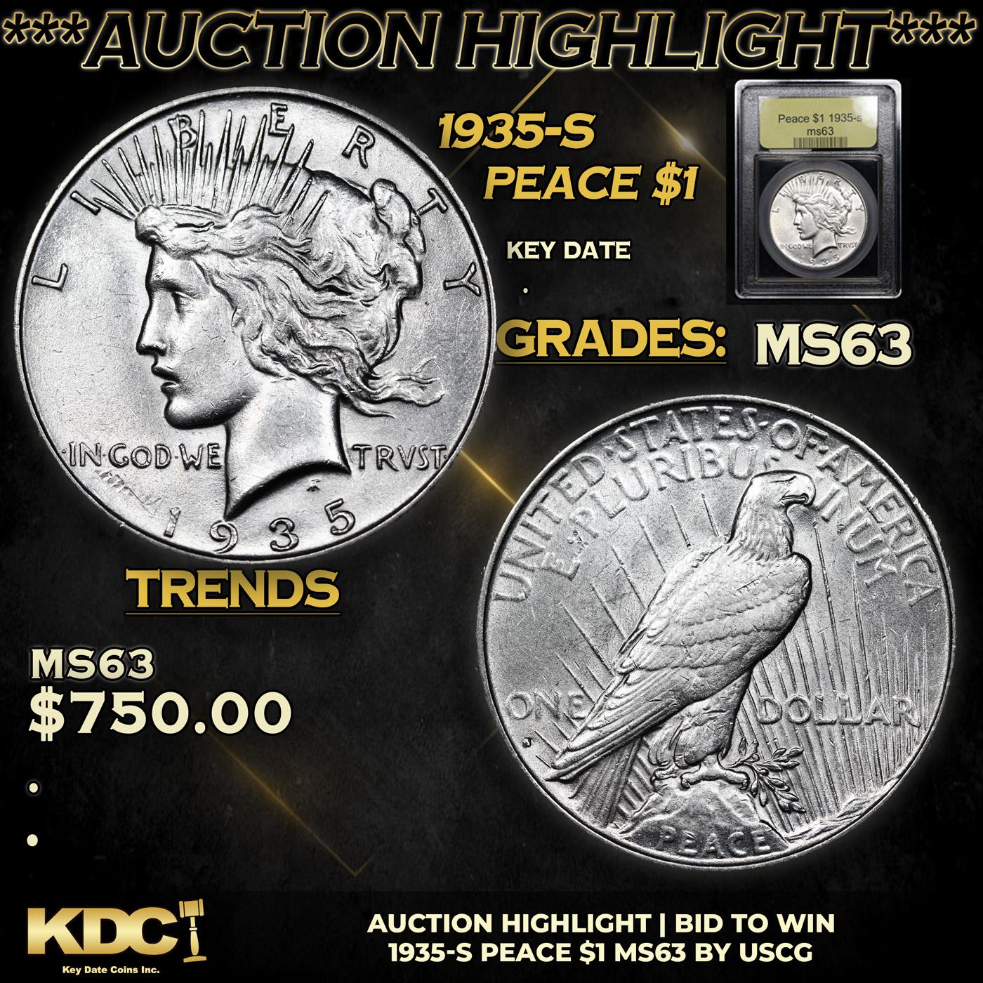 ***Auction Highlight*** 1935-s Peace Dollar $1 Graded Select Unc By USCG (fc)