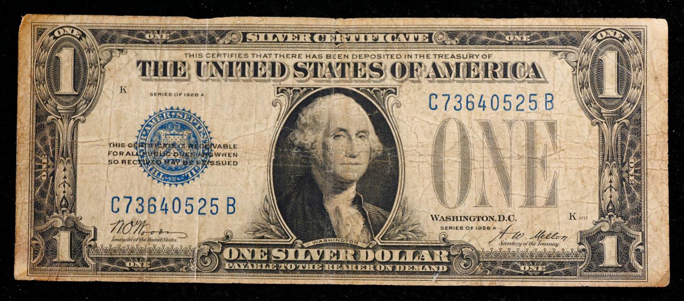 1928A "Funnyback" $1 Blue Seal Silver Certificate Grades vf, very fine