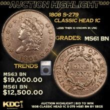 ***Auction Highlight*** 1808 Classic Head Large Cent S-279 1c Graded ms61 bn By SEGS (fc)